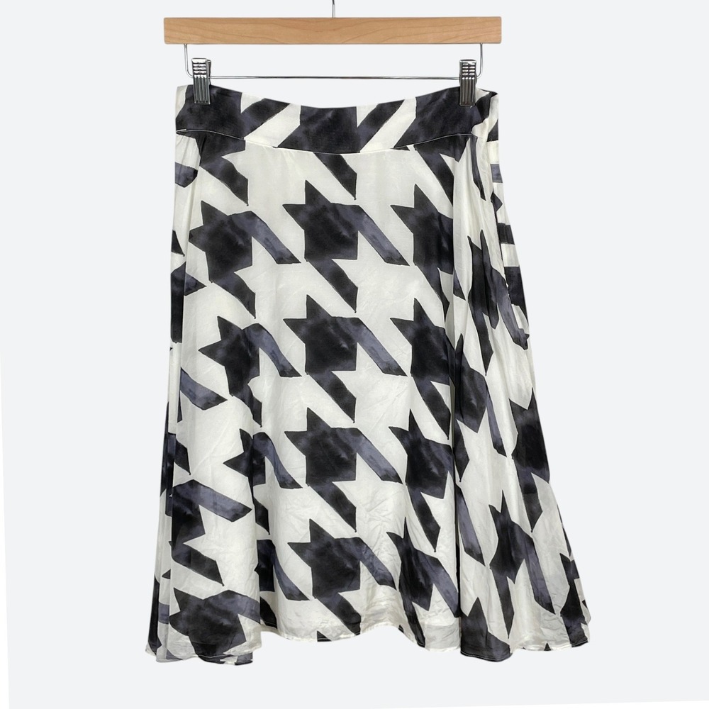 Liz Claiborne Silk Blend Large Houndstooth Skirt Size 8 Career Monochrome Preppy - Picture 3 of 8